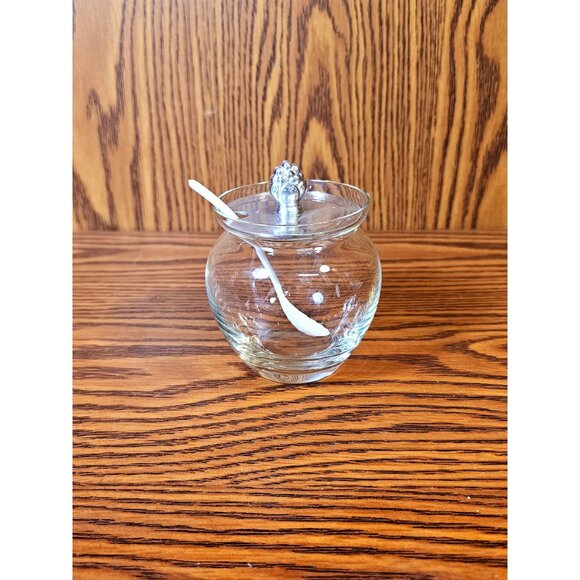 Williamsburg Virginia Handmade Sterling Silver & Glass Honey/Condiment Jar - Picture 1 of 7